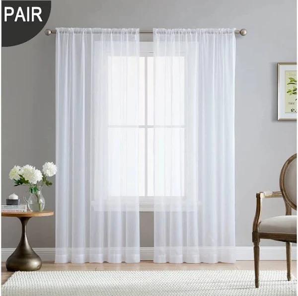 Pair of White Sheer Curtain 140x213cm Rod Pocket Voile Curtains