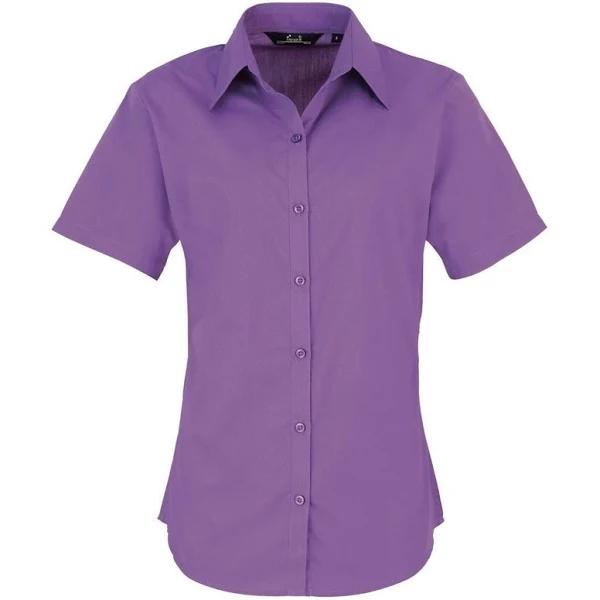 Premier Short Sleeve Poplin Blouse / Plain Work Shirt Rich Violet Work Shirt