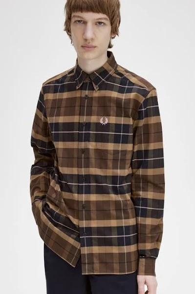 Fred Perry Brushed Tartan Shirt - Burnt Tobacco - S - Men