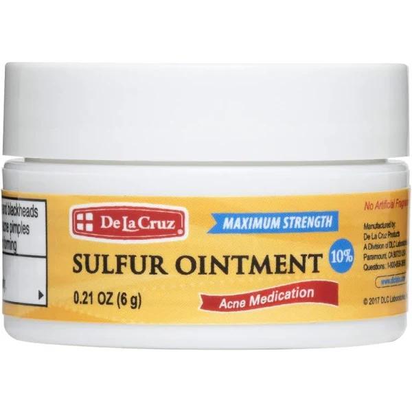 De La Cruz Sulfur Ointment Acne Medication Maximum Strength 0.21 oz