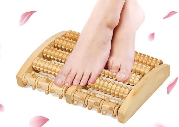 Large Wooden Foot Pain Massager 5 Roller Care Reflexology Relax Stress Relief