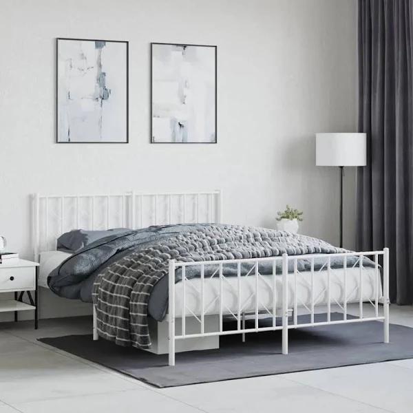 Metal Bed Frame With Headboard and Footboard White 150x200 cm