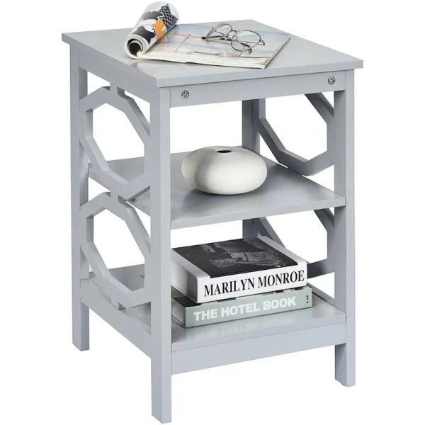 Giantex 3-Tier Wood Nightstand O-shaped Side Storage Display Shelf Sofa Side Table, Grey