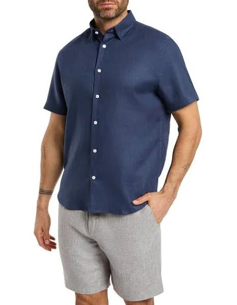 Marcs Felix Short Sleeve Linen Shirt in Blue S