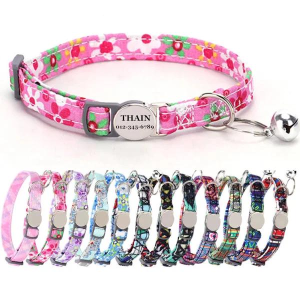 Cat Kitten Collar Personalised With Bell Custom Engraved With Name And