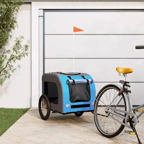 Dog Bike Trailer Blue and Grey Oxford Fabric and Iron