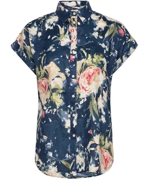 Lauren Relaxed Fit Floral Short-Sleeve Shirt Blue Multi XS