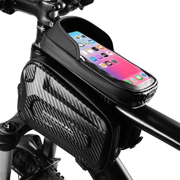 ROCKBROS Top Tube Bike Bag, Waterproof Bike Frame Bag, 1.3L Capacity Bike Phone Bag with Sun-Visor, TPU Sensitive Touch Screen Bicycle Phone Bag for