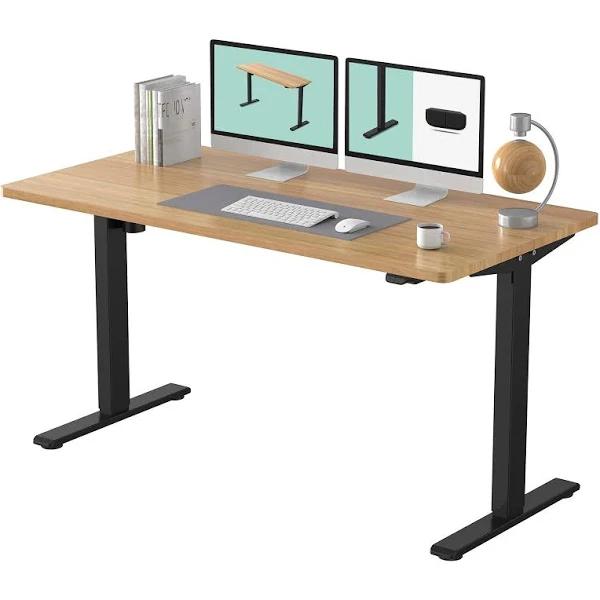 FLEXISPOT Height Adjustable Desk Electric Sit Stand Desk Home Office Table Standing Desk (140×70cm Black+Maple 2 Packages)...