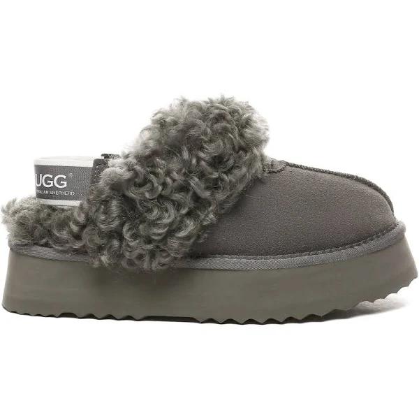 Australian Shepherd UGG Slippers Women Removable Strap Slingback Platform Waffle Curly Grey / AU Ladies 5 / AU Men 3 / EU 36