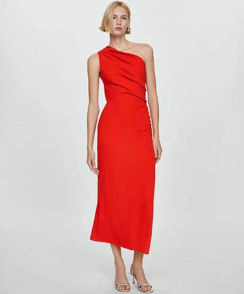 Mango - Asymmetrical Dress with Side Slit Red - M - Woman