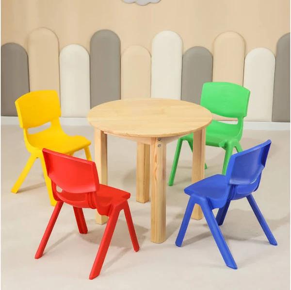 60cm Round Wooden Kids Table and 4 Mixed Chairs Set Pinewood Childrens Desk