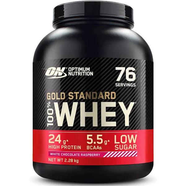 Optimum Nutrition Gold Standard Whey Protein Powder with Glutamine and Amino Acids Protein Shake - White Chocolate Raspberry, 73 Servings, 2.27 kg (