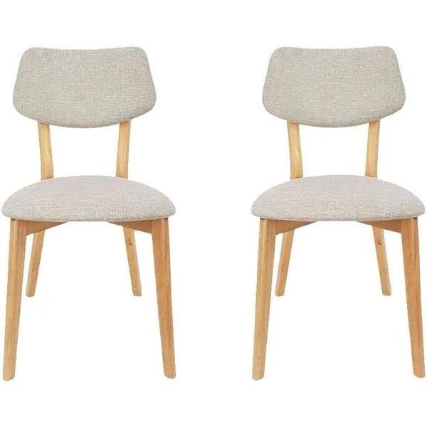 6IXTY Set of 2 - Jelly Bean Scandinavian Fabric Wooden Dining Chair - Sand