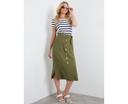 Rockmans Midi Length Button Curved Hem Belted Skirt - Womens - Khaki AU Size 12 - AfterPay & zipPay Available