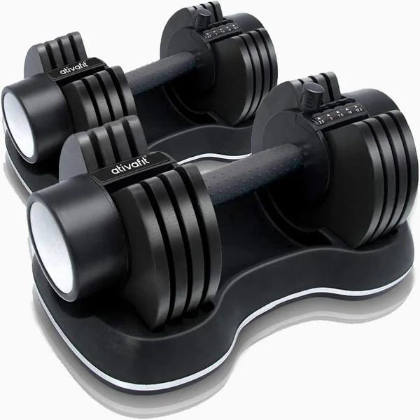 ATIVAFIT 2x Adjustable Dumbbell Set Weights Home Gym Interchangeable