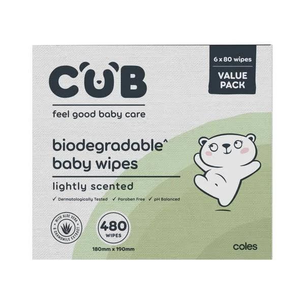 Cub Biodegradable Lightly Scented Baby Wipes 480 Pack