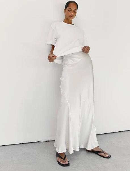 Charli Satin Maxi Skirt in White by DISSH