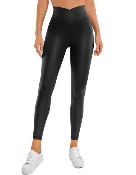 CRZ Yoga Womens Butterluxe Cross Waist Workout Leggings 25 Inches - V Cross High Waisted Gym Athletic Yoga Leggings