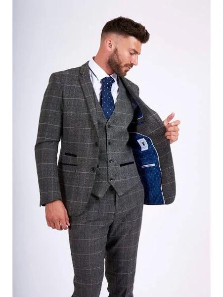 MENSWEARR Australia - Marc Darcy Jenson Grey Check Suit with Double Breasted Waistcoat 38R / 36R