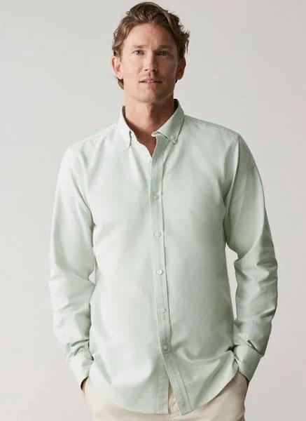 Trenery Men Regular Fit Yarn Dyed Organically Grown Cotton Oxford Shirt Light Mint XS 100% Organic Cotton