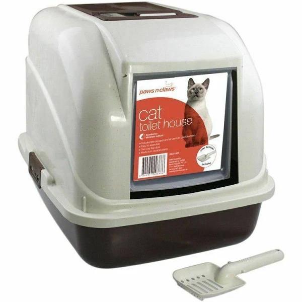 Portable Hooded Carrier Cat Pet Toilet Litter Box Tray With Door Flap & Scoop