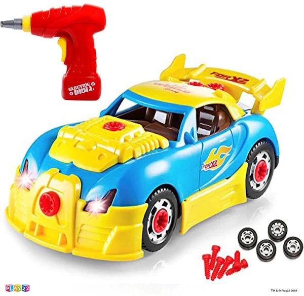 Take Apart Racing Car Toys - Build Your Own Toy Car With 30 Piece Constructions Set - Toy Car Comes With Engine Sounds & Lights & Drill With Toy