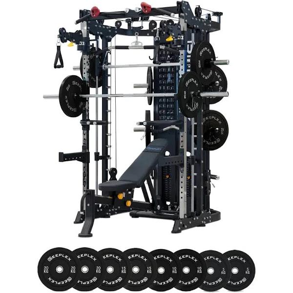 Reeplex CBT-PRO90 Multi-Functional Trainer + Adjustable Bench + 100kg Black Bumper Plates + 7ft Barbell