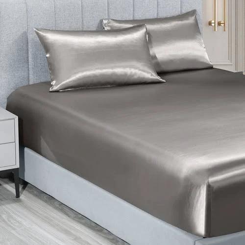 Royal Comfort Satin Sheet Set 3 Piece Fitted Sheet Pillowcase Soft Silky Smooth - Charcoal - King