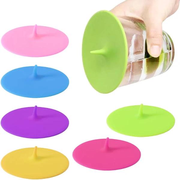 6 Pieces Silicone Lids for Cups, Silicone Lid for Drinking Glasses, Silicone Glass Cover, Anti-dust, Silicone Lid, Reusable Glass, Colourful Cup Lid