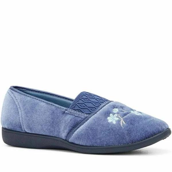 Grosby Sasha (GA) Ladies Slippers Comfy Shoes Slip On Moccasins Warm Flats - 6 Mid Blue