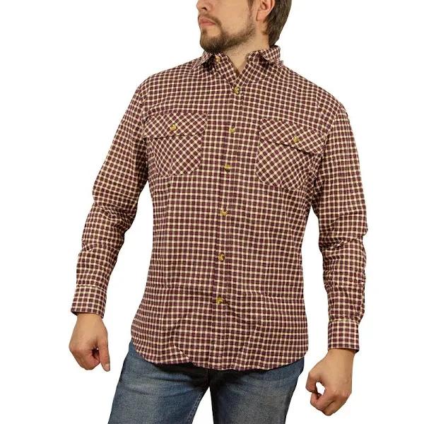 Mens Flannelette Shirt Check 100% Cotton Flannel Vintage Long Sleeve