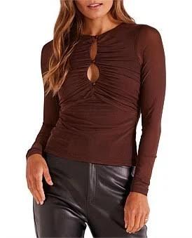 David Jones MINKPINK Allure Mesh Top in Chocolate, Size XL