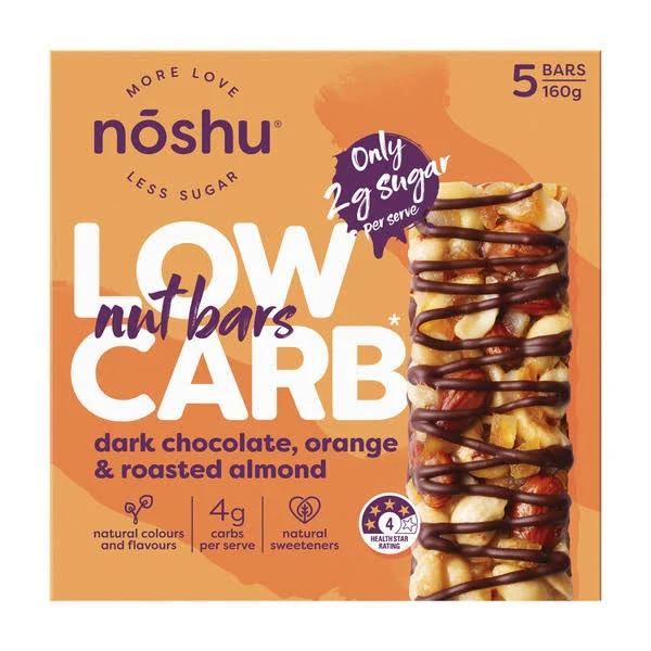 Noshu Low Carb Dark Chocolate Orange & almond Nut Bar