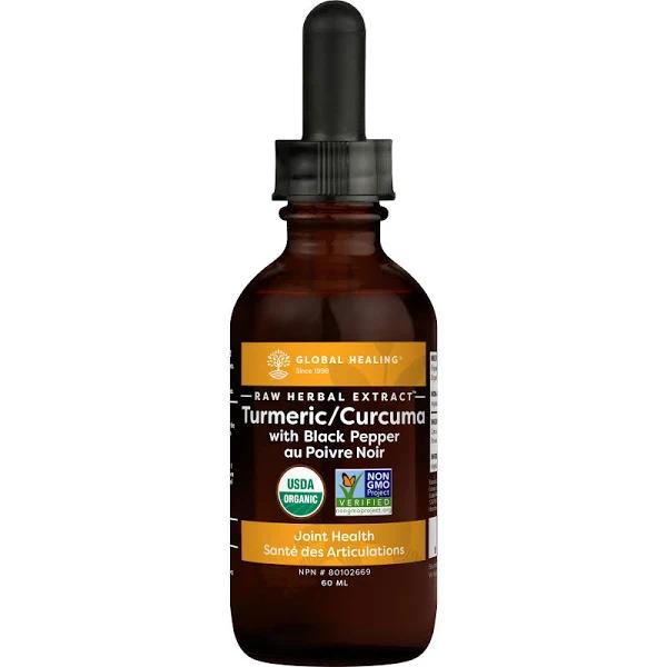 GLOBAL Healing Organic Turmeric With Black Pepper Extract Liquid Herbal Supplement To Support Joint Mobility and Digestive Health - Antioxidant To