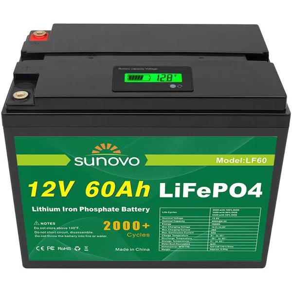 12V 60Ah Deep Cycle Lifepo4 Lithium Battery Rechargeable