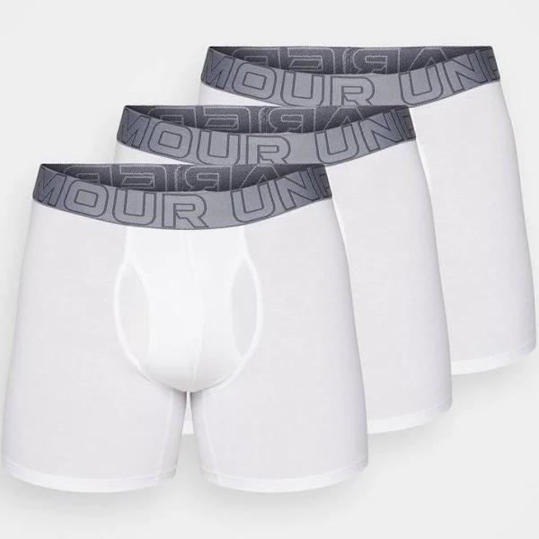 Mens Under Armour White 6 Inch 100% Cotton Performance Boxers 3 Pack