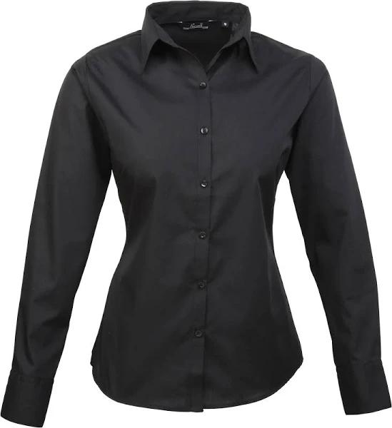 Premier Womens/Ladies Poplin Long Sleeve Blouse / Plain Work Shirt