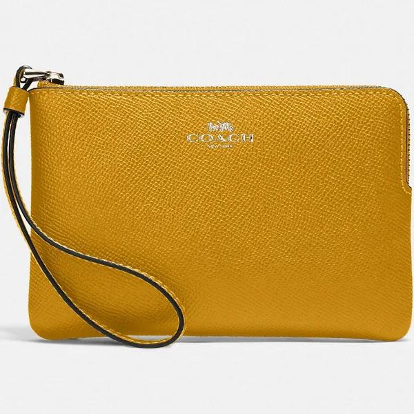 Coach Corner Zip Leather Wristlet in Gold/Flax Yellow Msrp