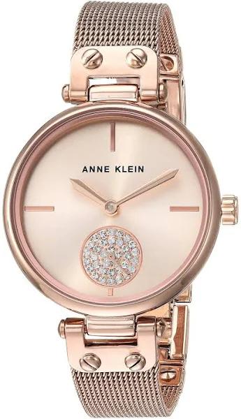 Anne Klein Swarovski Crystal Rose Gold Mesh Women's Watch - AK3000RGRG