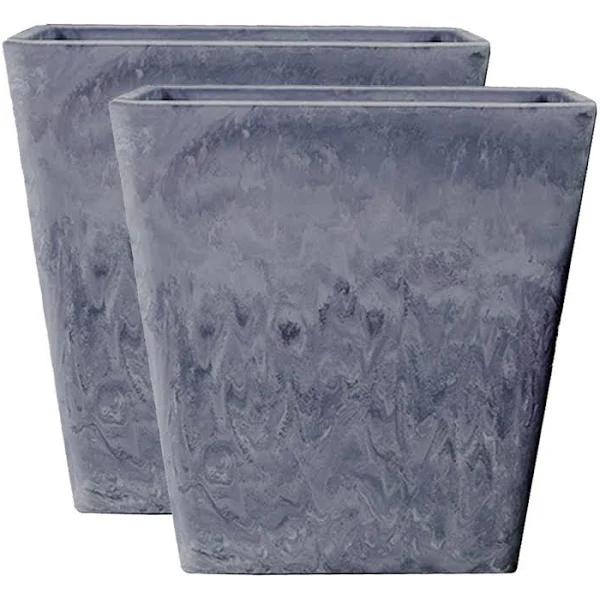 SOGA 2x 27cm Weathered Grey Square Resin Plant Flower Pot in Cement Pattern Planter Cachepot For