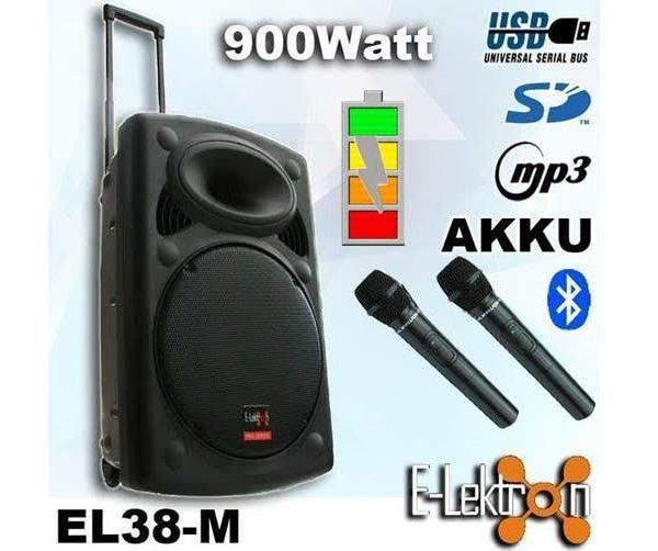 E-Lektron EL38-M 15" Inch 900W Bluetooth 5.0 TWS Portable Battery Powerful Pa Speaker Sound System Recoding incl. 2 Wireless Microphones DJ Karaoke