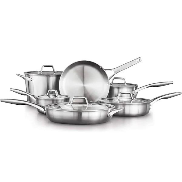 Calphalon 11-Piece Pots and Pans Set, Stainless Steel Kitchen Cookware with Stay-Cool Handles, Dishwasher Safe, Silver