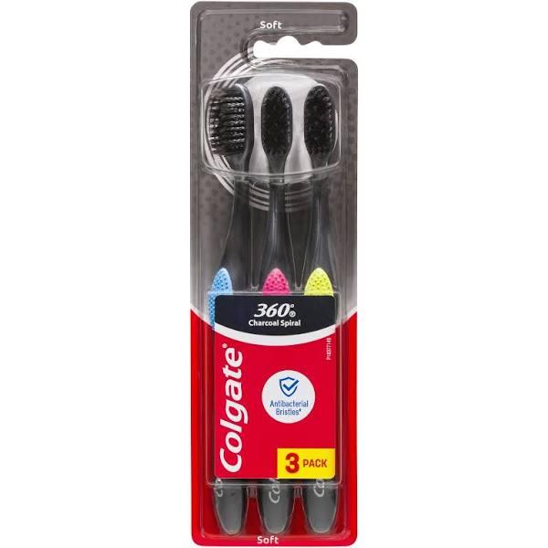 Colgate 360 Charcoal Soft Spiral Toothbrush 3 Pack