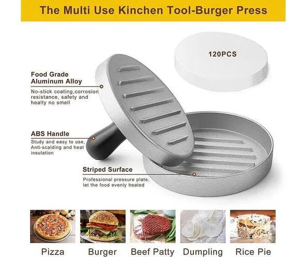 Aluminum Burger Press, Smash Hamburger Press, Non Stick Burger Patty Maker Mold For Stuffed Ground Beef/sliders/sausage/veggie/salmon Patties BBQ