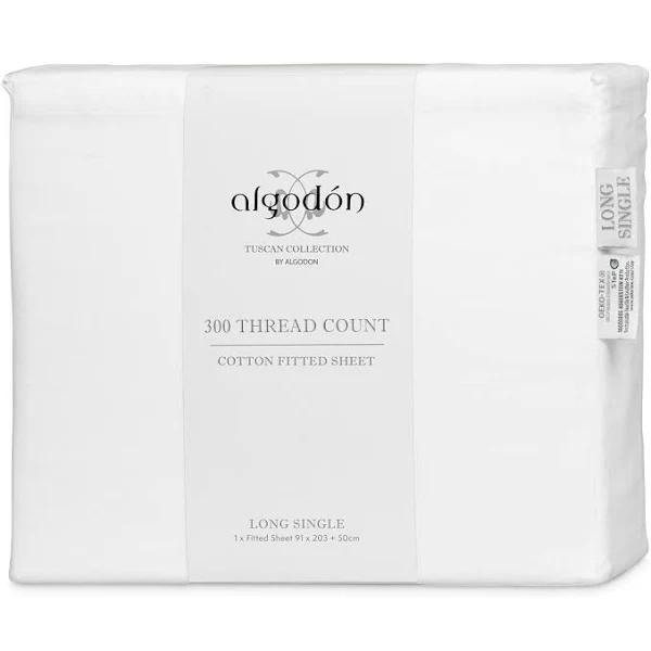 Algodon 300TC Cotton Fitted Sheet - Long Single (White)