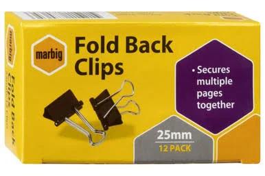 Marbig Fold Back Clips 25mm Box12 x Carton of 12 : 87065