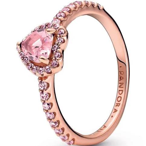 Pandora Sparkling Elevated Heart Ring - 14K Rose Gold-Plated Unique Metal Blend / Mixed Stone / Pink - Sz. 48