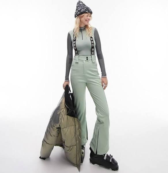 Topshop Sno Flared Ski Pants with Braces in mint-Green