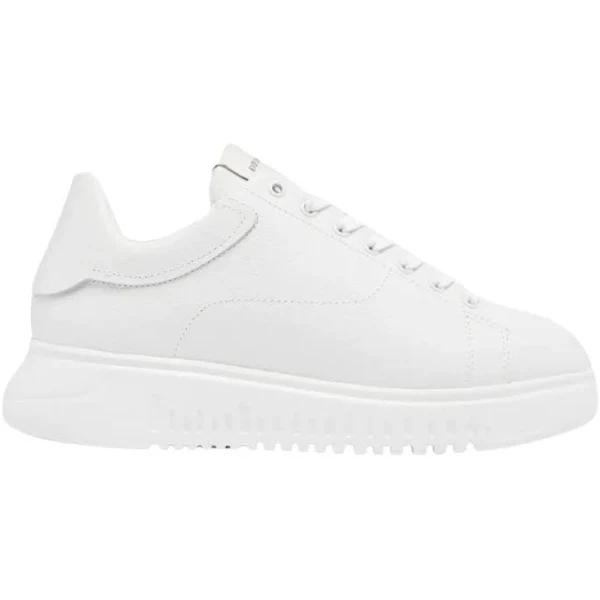 Emporio Armani - Tumbled Leather Sneakers, 100% Bovine Leather, White, Size: 11